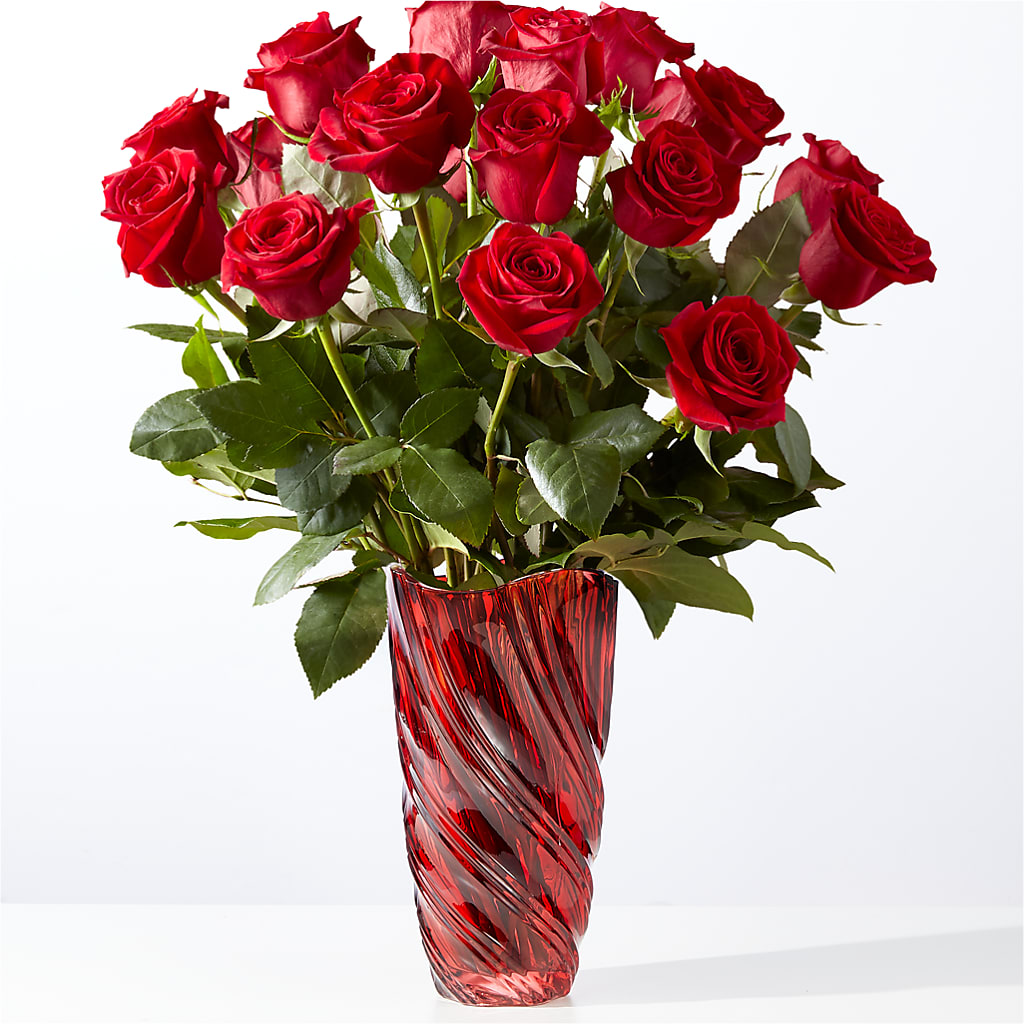 Classic Love Red Rose Bouquet with Luxe Swirl Vase – Pukalani Floral, Paia HI