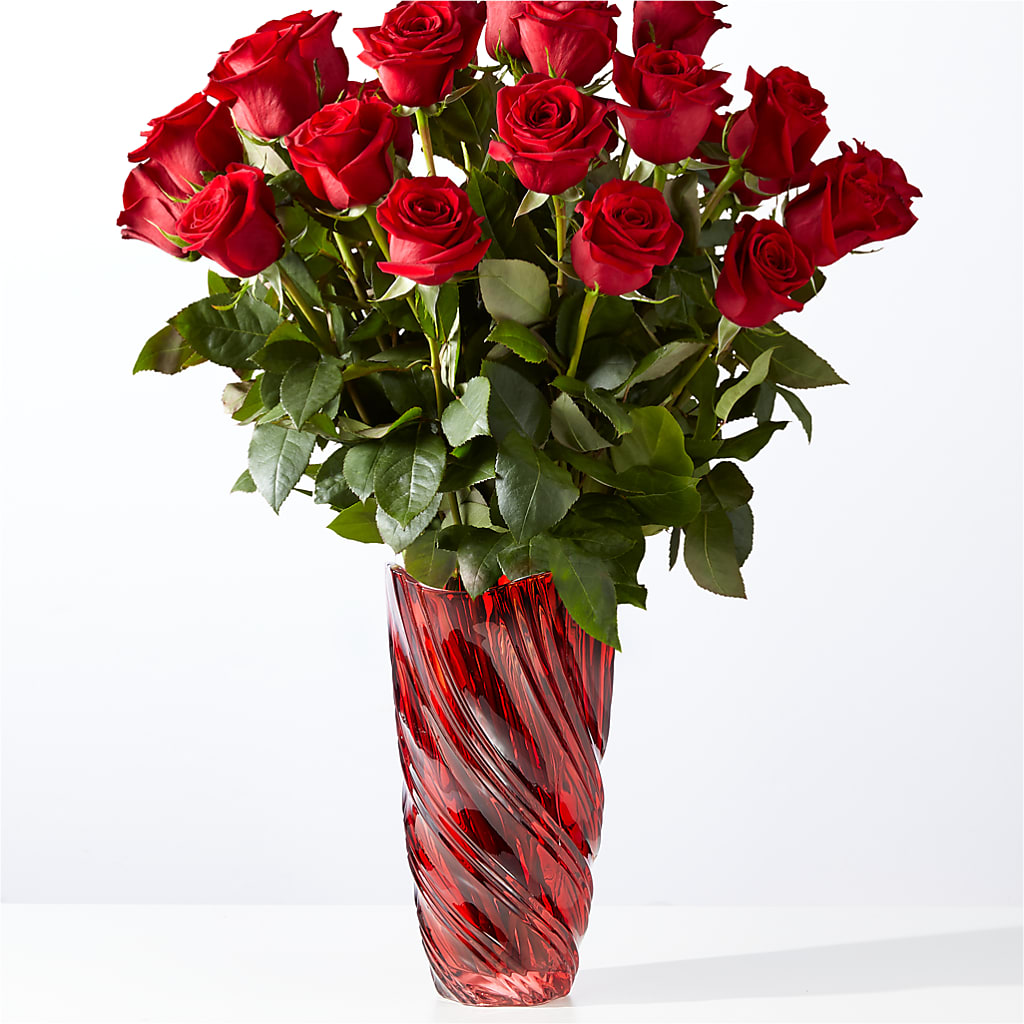 Classic Love Red Rose Bouquet with Luxe Swirl Vase – Pukalani Floral, Paia HI