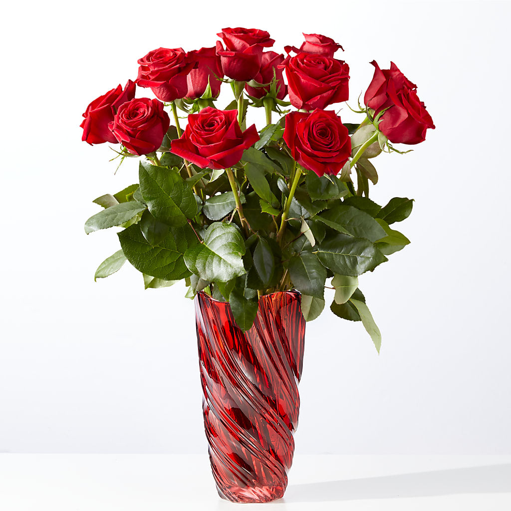 Classic Love Red Rose Bouquet with Luxe Swirl Vase – Pukalani Floral, Paia HI