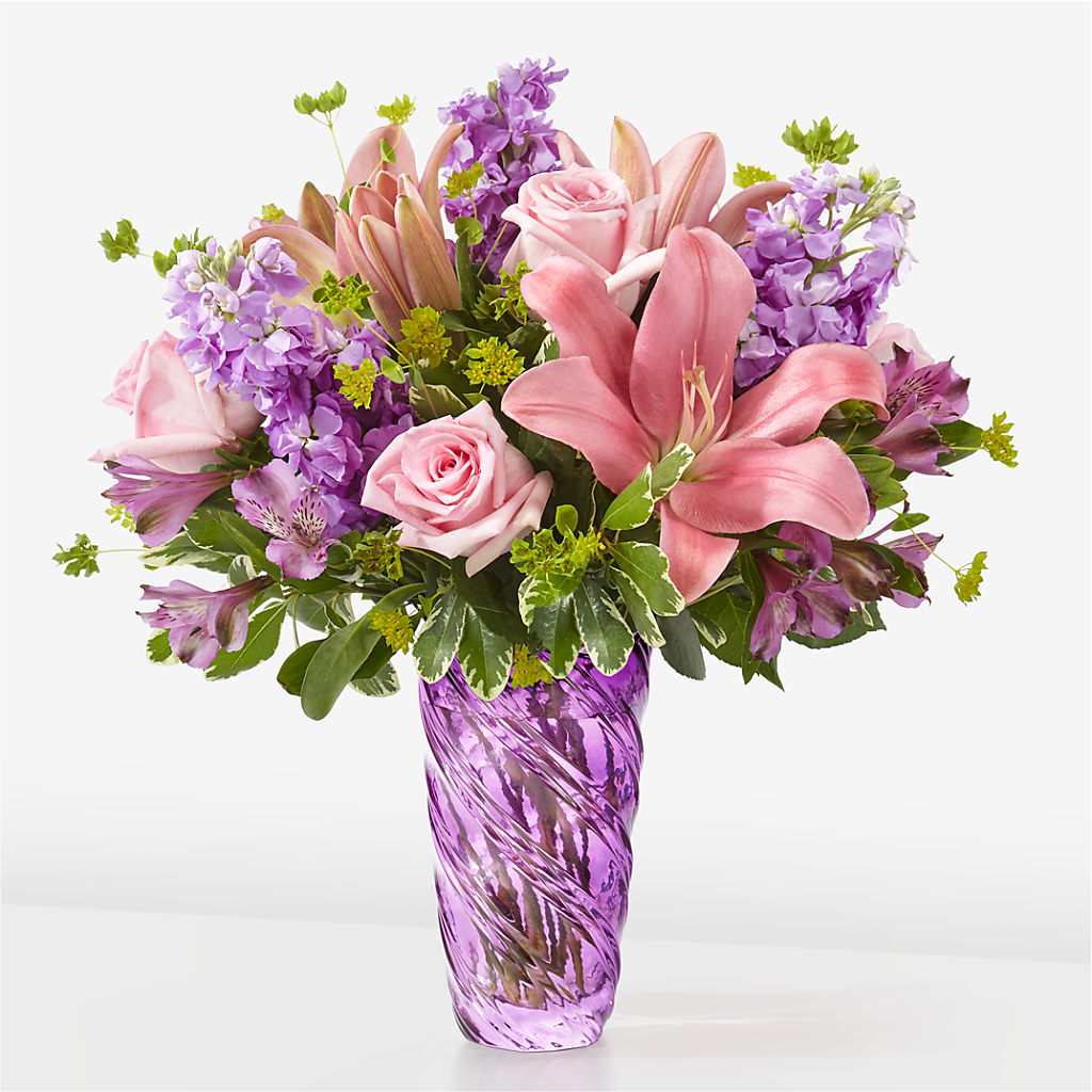 Precious Petals Bouquet with Luxe Swirl Vase – Pukalani Floral, Paia HI