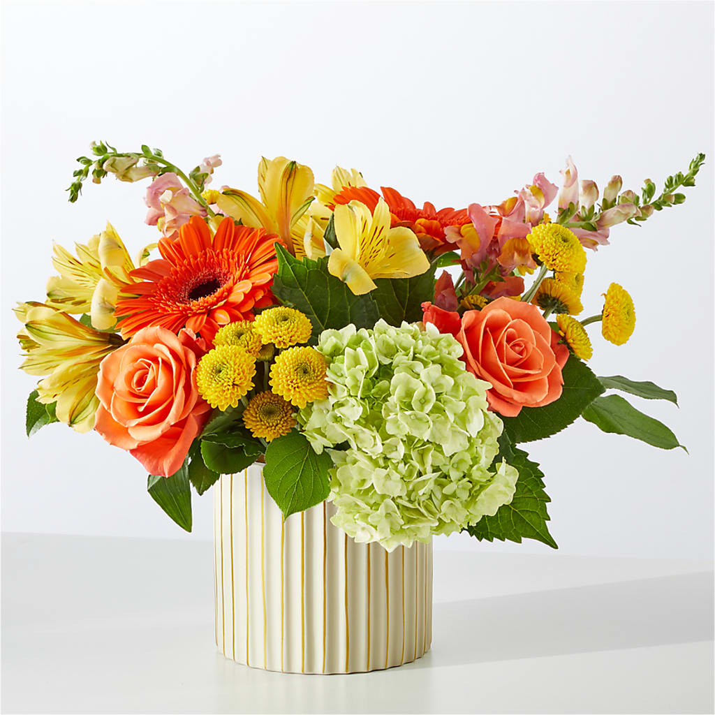 Autumn Sunshine Bouquet with Ivory Vase –  Pukalani Floral, Paia HI
