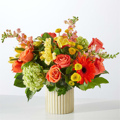 Autumn Sunshine Bouquet with Ivory Vase –  Pukalani Floral, Paia HI