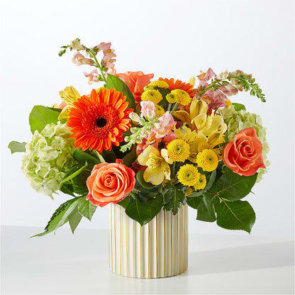 Autumn Sunshine Bouquet with Ivory Vase –  Pukalani Floral, Paia HI